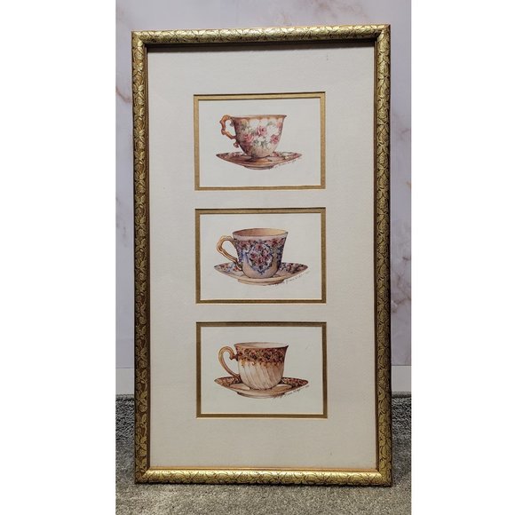 Carolyn Shores Wright Victorian Teacups Gilded Framed Prints - Picture 1 of 6